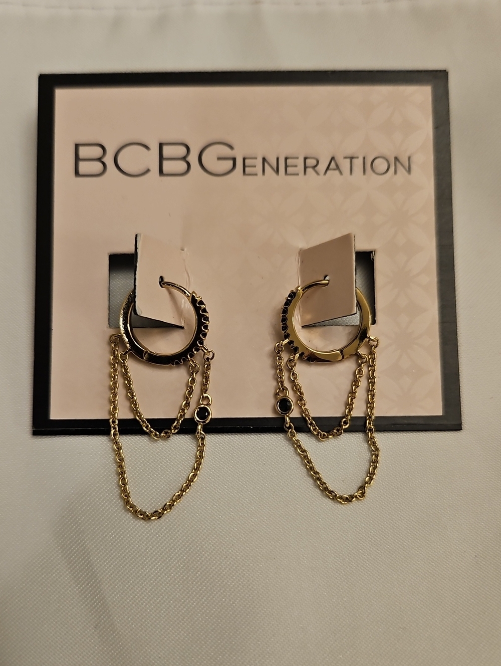BCBGeneration Gold Hoop Earrings with Black Accent Chains